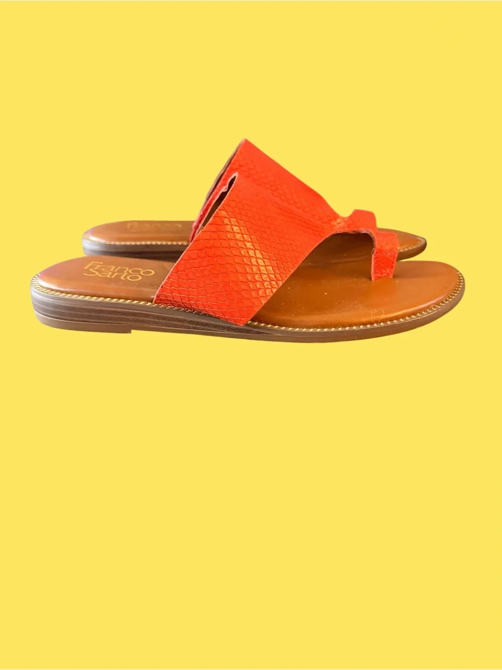 Franco Sarto Orange Watermelon Snake Embossed Toe Ring Slide Sandals Size 6M